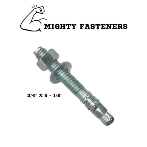 MIGHTY FASTENERS Zinc-Plated Steel Wedge Anchors, 3/4" X 5-1/2" - Heavy-Duty Mounting Bolts for Concrete - 50 Pack - size: 3/4" X 5-1/2"