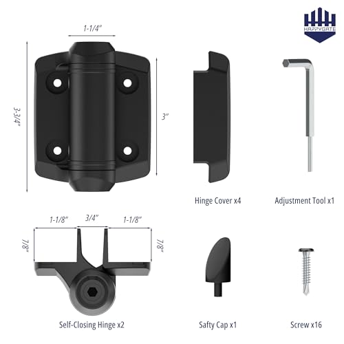 Self Closing Gate Hinges Adjustable Tension with Safety Cap, 2Pcs