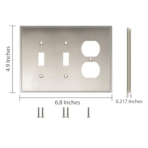 Henne Bery Soft Modern Decorative Wall Plate Switch Plate Outlet Cover (Double Toggle/Single Duplex, Satin Nickel) - style: Double Toggle/Single Duplex