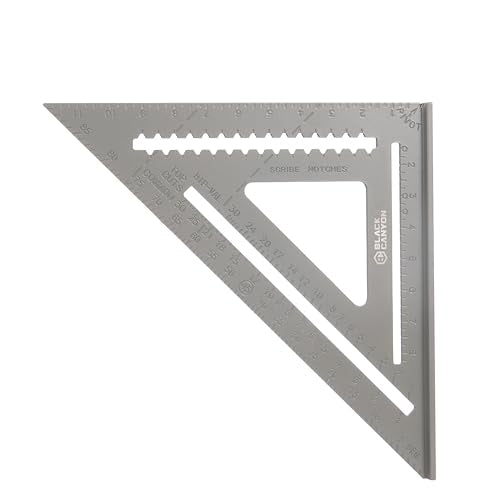 BLACK CANYON 12 Inch Aluminum Rafter Square, Durable Carpenter Tool with 1/8 Inch Graduations for Woodworking - size: 12"