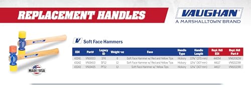 VAUGHAN Soft Face Hammer, 12 Oz, Rubber Mallet, Assembled in the USA - color: Red/Yellow, size: 12 oz