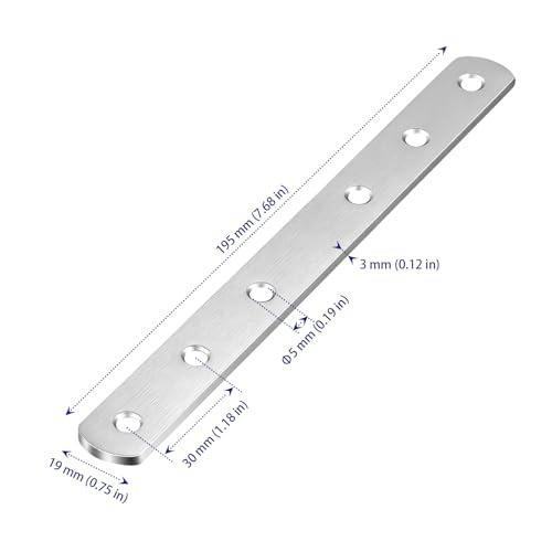 SOUJAP 20 PCS 7.7 inch Straight Flat Brackets, Stainless Steel Flat Mending Plates, Long Joining Bracket with Screws for Wood, Shelves, Furniture
