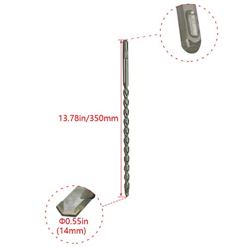 Utoolmart Masonry Drill Bit 14mm x 350mm Carbide Tipped Rotary Hammer Bit Square Shank for Impact Drill 1Pcs - size: Square handle 14*350