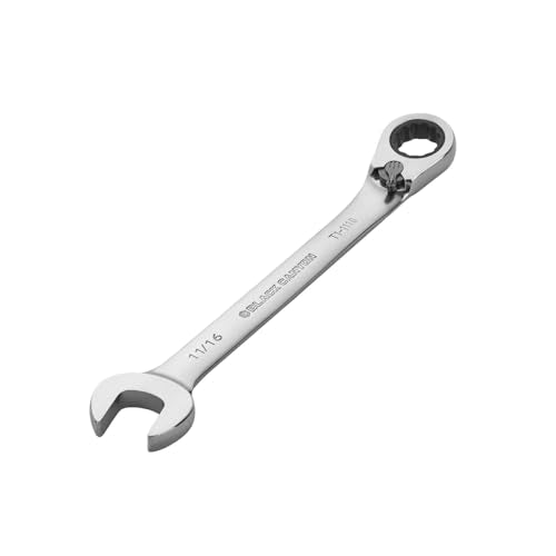 BLACK CANYON 11/16 Inch Ratchet Combination Wrench, 12-Point Box End & Hex Opening, Polished Steel Ratcheting Wrench with SAE & Metric Sizes - size: 11/16 Inch, style: Inch