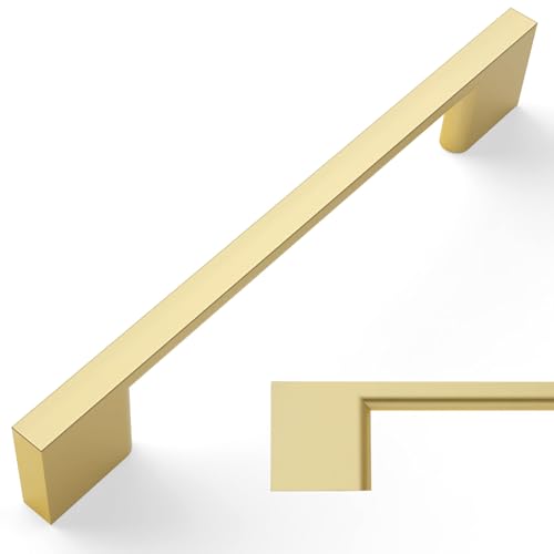 Amerdeco 10 Pack Brushed Gold Cabinet Pulls 5 Inch(128MM) Hole Centers Kitchen Cabinet Handles Cabinet Hardware Zinc Pull Handle Easy to Install ZH0060 - color: Brushed Gold, size: 5"/128mm Hole Center, style: 10 Pack