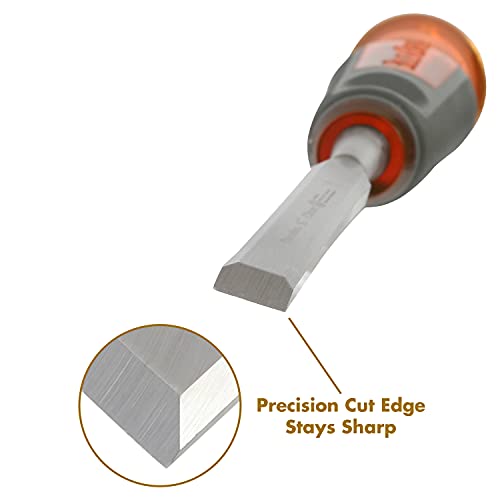Buck Bros. 74813 1/2-Inch Wood Chisel, Full Tang Wood Carving Tools, Woodworking Tools for Carpentry, Trim Work, and DIY Projects, Hardened Steel Blade, Beveled Edge, Durable Non-Slip Handle - size: 1/2-Inch