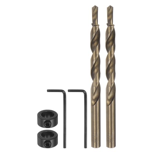 HARFINGTON 2pcs Pocket Hole Drill Bit 5/16" Dia 13/64" Tip Round Shank Replacement Twist Step Drill Bit with M8 Depth Stop Collar and Wrench for Woodworking - size: 13/64"