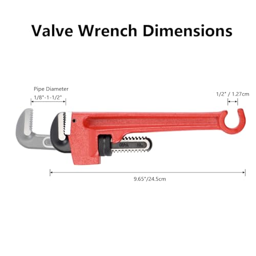 10" Double-Ended Valve Wrench 1/2" Opening & Pipe Wrench 1/8" - 1-1/2" - size: 10 Inches