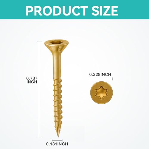 Wood Screws Yellow #4 × 3/4 inch Torx Star Drive Deck Screws Flat Head M3 × 20 Countersunk T10 Self Tapping Thread Cut 200pcs Carbon Steel Galvanized Very Small Size Screw(200PCS/Small Box Yellow) - color: Yellow, size: #4×3/4