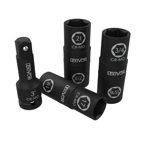 LEXIVON Impact Socket Set, 6 Total Lug Nut Size | Innovative Flip Socket Design Cover Most Commonly Inch & Metric Used Sizes | Cr-Mo Steel = Fully Impact Grade (LX-111) - style: 6 Lug nut sizes