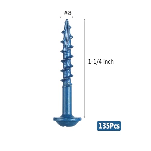 VGBUY Pocket Hole Screws 1 1/4 Inch, 135Pcs Pocket Screws #8 x 1-1/4", Blue Coated Wood Screws for Exterior, Coarse Thread Square Drive, Self-Tapping Tip - size: #8 x 1-1/4 inch