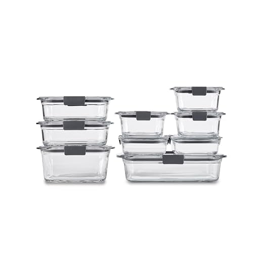Rubbermaid Brilliance Glass Food Storage Containers, Assorted Sizes, Set of 9, BPA-Free, Leak-Proof, Clear - size: Assorted Sizes (18-Piece)