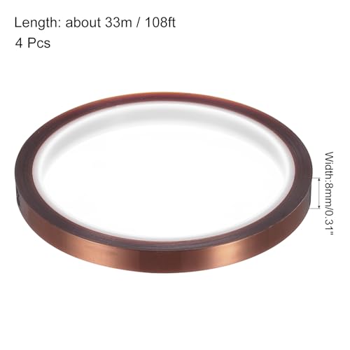 uxcell Heat Tape, 4 Rolls 8mmx33m 108ft High Temperature Heat Resistant Tape for Sublimation,Heat Press,Heat Transfer, Soldering, Circuit Board - size: 8mmx33m