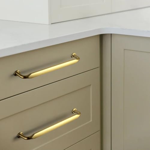 12 Pack Brushed Gold Zinc Alloy Cabinet Handles - 6.3''(160mm) Hole Center Cabinet Pull Hardware for Bedroom, Kitchen L101 - color: Brushed Gold, size: 6.3'' Hole Center