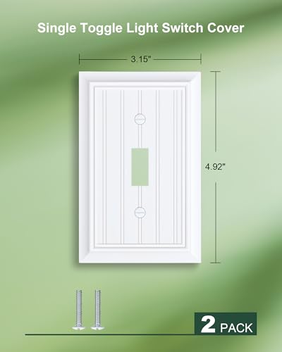 2-Pack Beadboard Bamboo Fiber Single Toggle Light Switch Cover Plate - color: Pure White, size: 1 Toggle 2PK
