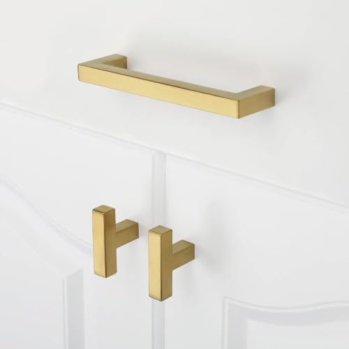 Goldenwarm 5 Pack Gold Cabinet Knobs，Brushed Brass Drawer Knobs - color: Gold, size: Single Hole