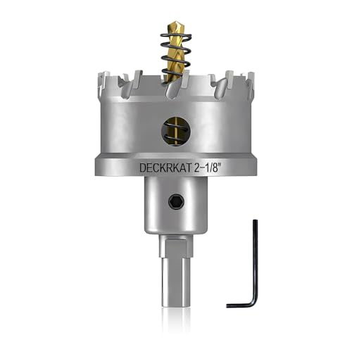 DECKRKAT 2-1/8" TCT Hole Saws for Hard Metal, Heavy Duty 54mm Tungsten Carbide Tipped Hole Cutters Set with Spring-Loaded Pilot Drill Bits for Stainless Steel, Metal, Iron, and Plastic. - size: 2-1/8" (55mm) X 1Pcs
