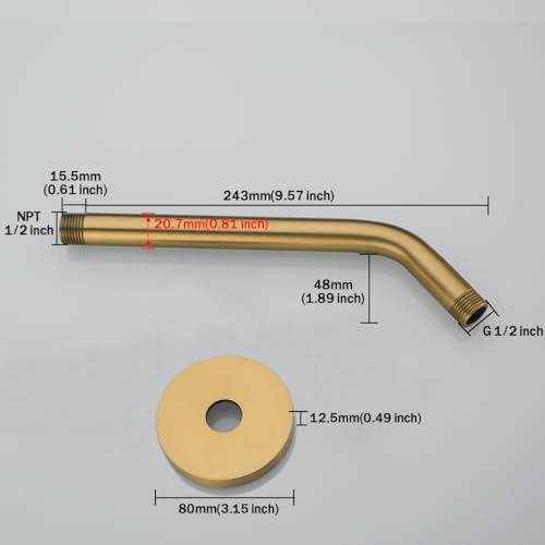 RANDOM 10 Inch Champagne Bronze Shower Arm with Flange,90 Degree Rain Shower Head Extension Arm.RD91018-10-CB - color: 10″Champagne Bronze(Round Flange)