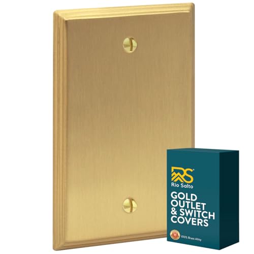 Rio Salto BRASS Deco Collection Midsize Metal Gold Blank Wall Plate Outlet Cover Unused Outlets Wall Switch 1-Gang Covers Child Safe Device Outlet Safety Brushed Brass Modern (1-Gang Blank 1-Pack) - color: Blank Plate 1-Gang (1-Pack)