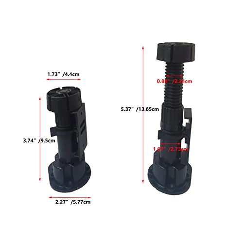 Black Furniture or Cabinet Leveler Legs - Support 330 Lb. per Leg - Adjusts from 3 7/8" to 5 3/8" - 12 Pack