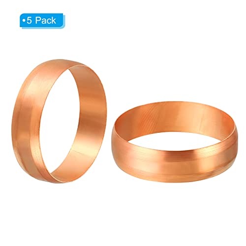 PATIKIL 28mm Tube OD Compression Sleeves Ferrules, 5 Pack Copper Ferrule Fitting Compression Fitting Assortment Kit for Air Water Gas - size: 28mm