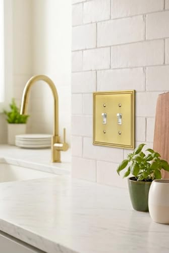Rio Salto 2 Light Switch Cover Plate Gold Toggle Wall Plate Cover Brushed Brass Gold Metal Outlet Covers Double Switch Cover Light Switch Plate Wall Plates — Imperial Collection Midsize 5.00" X 5.00" - color: Brushed Gold, size: Toggle 2-Gang