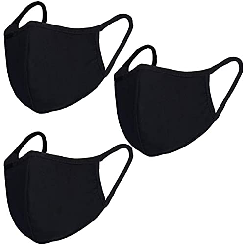 Black Dust Face Mask - All Cotton - Reusable Cloth Comfy Fabric Mask | for Adults Women Outdoor Sport Travel, Washable Breathable Half Face Cloth Mouth Masks with Earloop - color: Pack 3 Black
