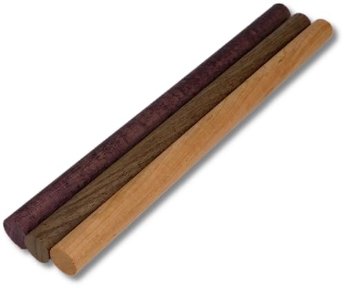 Wooden Dowel Rods - Walnut, Purpleheart, and Cherry in Each Pack - 3/4 x 12 Inch (Pack of 3) - Kiln-Dried Unfinished Natural Hardwood Dowels for Crafts and Woodworking