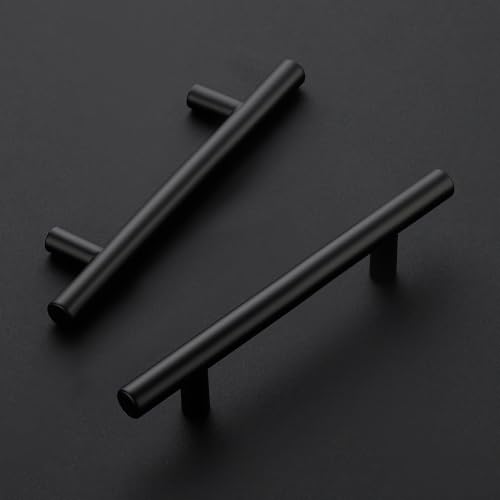 Ravinte Matte Black Cabinet Handles,Round T Pulls,3-3/4 Inch,30 Pack - color: Matte Black, size: 3-3/4 Inch Hole Center