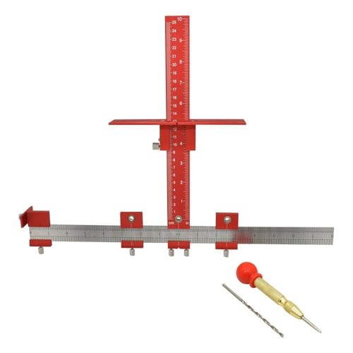 Big Horn 19607 Adjustable Cabinet Hardware Jig – Precision Drilling Guide for Cabinet Handles and Knobs – Adjustable Ruler with Drill Bushings – Install Pulls and Hardware on Doors and Drawers