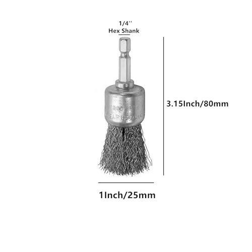 Abrasive Wire Pen Brush Set for Drill - 1/4 Inch Hex Shank 1 Inch Wire Pen Brush - Stainless Steel Crimped Carbon Steel Brush for Rust,Cleaning,Deburring,Removing Paint-4pcs