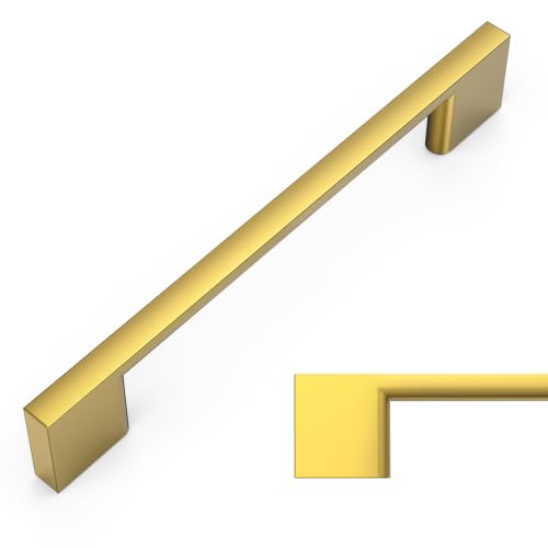 Amerdeco 10 Pack Heavy Duty Solid Zinc Alloy Vibrant Brushed Moderne Brass Cabinet Pulls 5" - color: Brushed Moderne Brass, size: 5" hole center