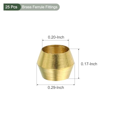 YOKIVE 25 Pcs Brass Ferrule Fittings, Compression Sleeves Ferrule Ring Assortment Kits, Great for Air Water Tubes (Brass Tone, 5mm Hole ID) - size: 5mm