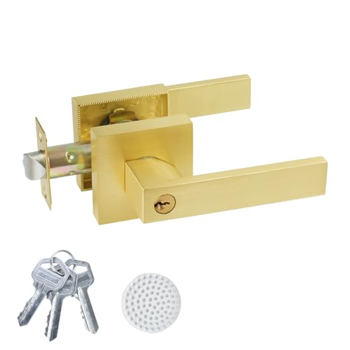 Golden Polished Brass Door Lever with Lock and Keyed - color: Polished Brass, size: 1 Pack