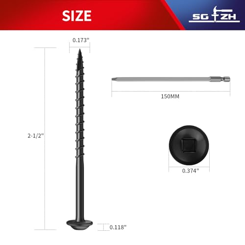 Pocket Hole Screws #8 x 2-1/2" (206Pcs) 2lb. Carbon Steel, Black, Washer Head, Coarse Thread, Square Drive,150MM Drive Bit Included - color: Black, size: #8 x 2-1/2"