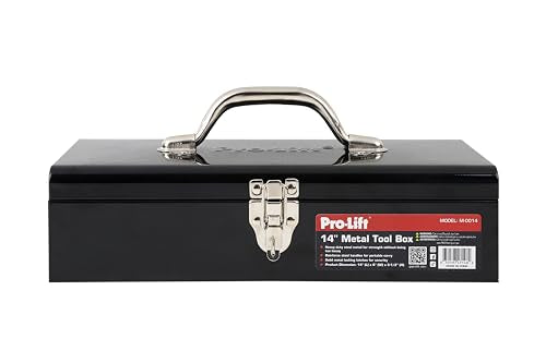 Pro-Lift Steel Tool Box – 14-inch Metal Toolbox Portable with Handle – Heavy Duty Metal Latch Closure Small Carry Storage Box Tools Organizer