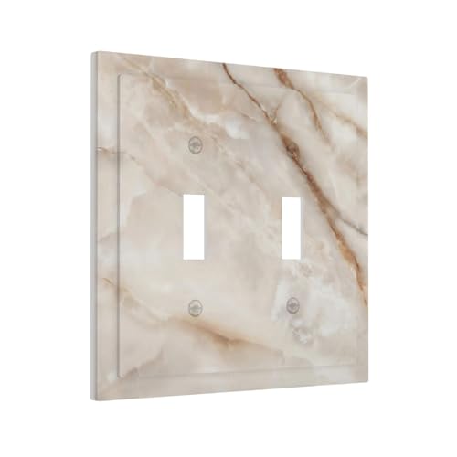 Beige Marble Pattern Light Switch Cover Modern Wall Plate Decorative 2 Gang Double Toggle Switch Plates Electrical Outlet Faceplate for Bathroom Kitchen Bedroom 5" x 4.9" - size: 2 Gang Double Toggle