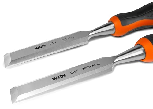 WEN Short Blade Wood Chisel Set with Heat-Treated Carbon Steel Blades, 4 Piece (CH4010)