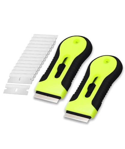 Bates- Razor Blade Scraper Tool, 2 Pack, 30 Extra Stainless Steel Blades, Anti-Slip Ergonomic Handle Design, Razor Scraper Set for Cleaning Window, Paint, Oven, Glass, Stove - color: Black & Green