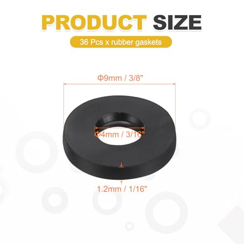 uxcell 36Pcs Rubber Washers, 3/8 OD x 3/16 ID x 0.05" Thickness Flat Washers for Bolts Spacers, Shower Head, Plumbing, Hose Connecting - size: 3/8 OD x 3/16 ID x 0.05"