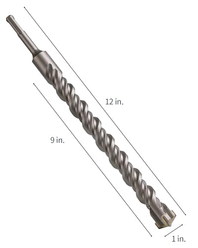 1 Inch x 12 Inch SDS Plus Rotary Hammer Drill Bit, Firecore Tungsten Carbide Long Drill Bits for Concrete Masonry Ceramic Tile Cement Walls Brick Rocks Stone, Brocas para Concreto - size: 1 in.