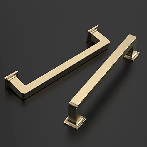 Amerdeco 10 Pack Brushed Brass Cabinet Pulls 5 Inch(128MM) Hole Centers Kitchen Cabinet Handles Cabinet Hardware Kitchen Handles for Cabinets Cupboard Handles Drawer Pulls ZH0019 - color: Brushed Brass, size: 5" Hole Center