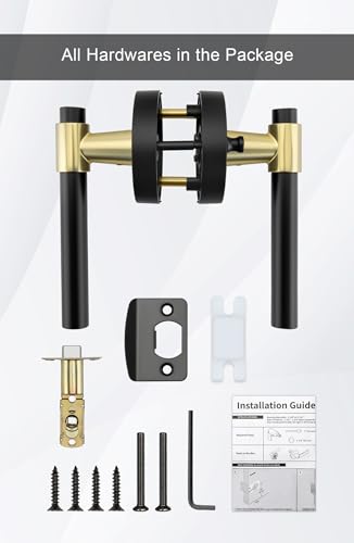 Goldenwarm 6 Pack Black and Gold Interior Door Handles, Privacy Lever Door Handle, Interior Door Lever Pack, Black and Gold Door Handles Interior for Bedroom, Bathroom