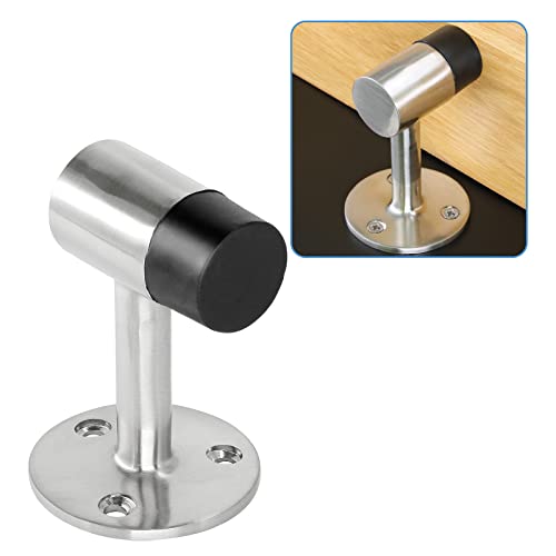 Floor Mount Door Stopper, Heavy Duty Door Stop Brushed Nickel Doorstop with Rubber Bumper & Stainless Steel Screws, 3 Inch Height