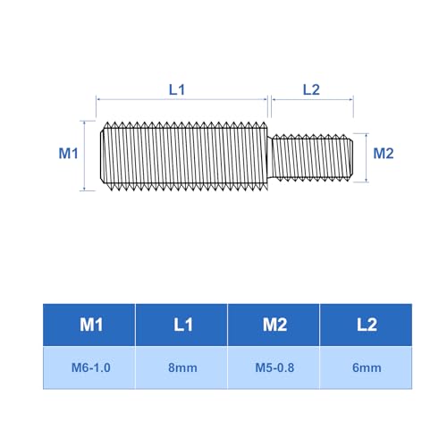 uxcell M5x6mm to M6x6mm Double End Threaded Stud Screw Bolt, 8Pcs 304 Stainless Steel Thread Reducer Adapter for Furniture Machinery Assembly Fastener - size: M5x6mm to M6x6mm