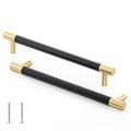 Linkaa Solid Brass Kitchen Cabinet Handles Pulls Gold Drawer Pulls with Black Plating,Dresser Knobs Black for Cupboard Bedroom (7.5 inch,5 Pack (192 mm) - size: 192 mm