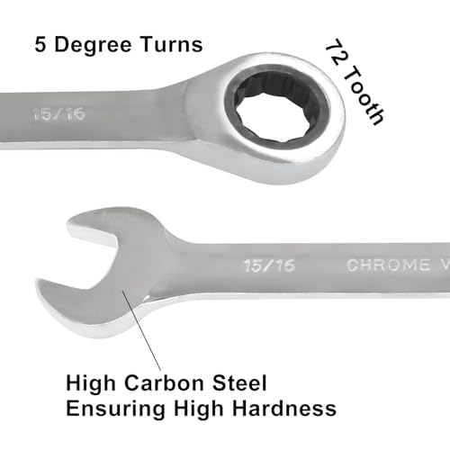5/16 Inch Ratchet Combination Wrench, Imperial SAE 72-Tooth - size: 15/16 Inch