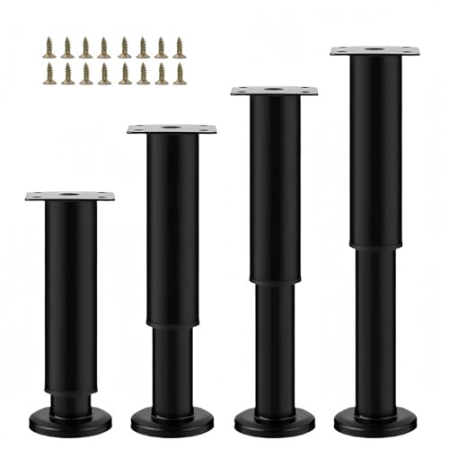 4Pcs Black Adjustable 9.64-16.6 Inch Metal Furniture Legs for Cabinet Sofa - color: Black, size: 9.64"-16.6"-Set of 4