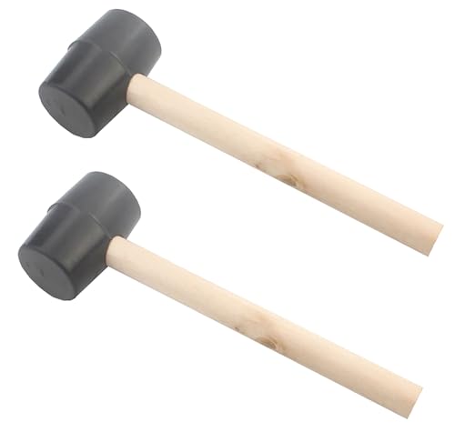 2 Pcs 10 Oz Rubber Mallet Hammer with Wood Handle for Floor Installation, Camping, Tent Stakes, Home Decoration Construction (M)