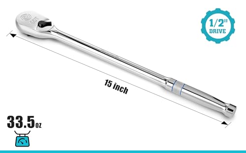 DURATECH Extra Long Handle 1/2-Inch Drive Ratchet, 90-Tooth Ratchet Wrench - size: 1/2" with 15" handle